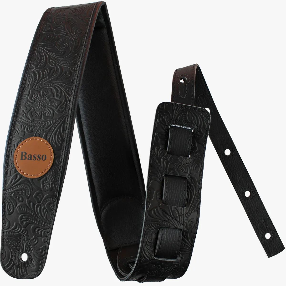 Correia Alça Violão Guitarra Baixo Basso Couro Floral Preto