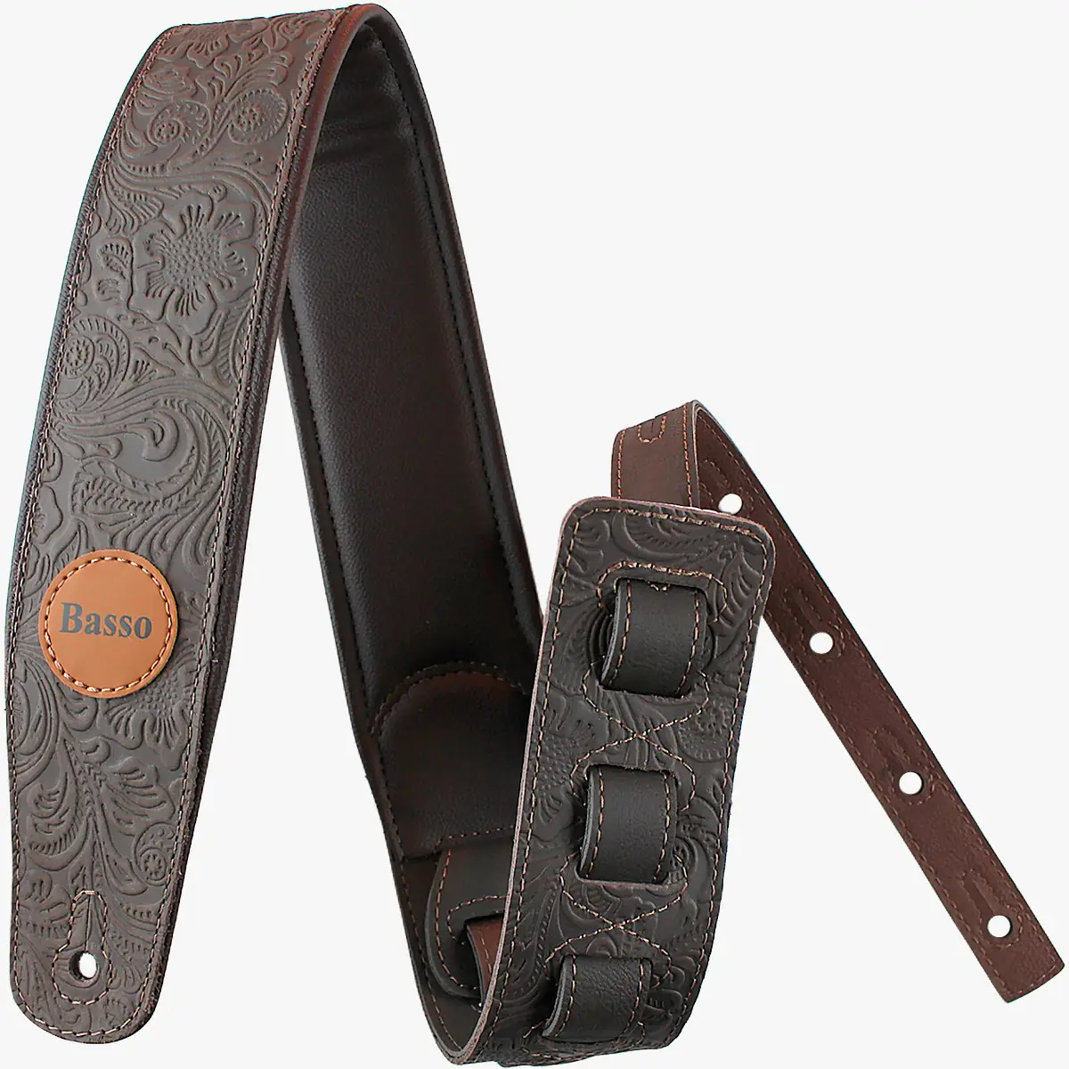 Correia Alça Violão Guitarra Baixo Basso Couro Floral Marrom