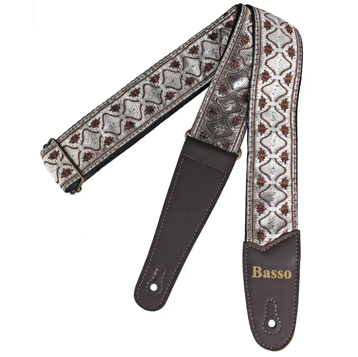Correia Alça Guitarra Violão Baixo Basso Jacquard Silver Fox Vintage Ajustável Ponteiras Reforçadas Modelo JC 49
