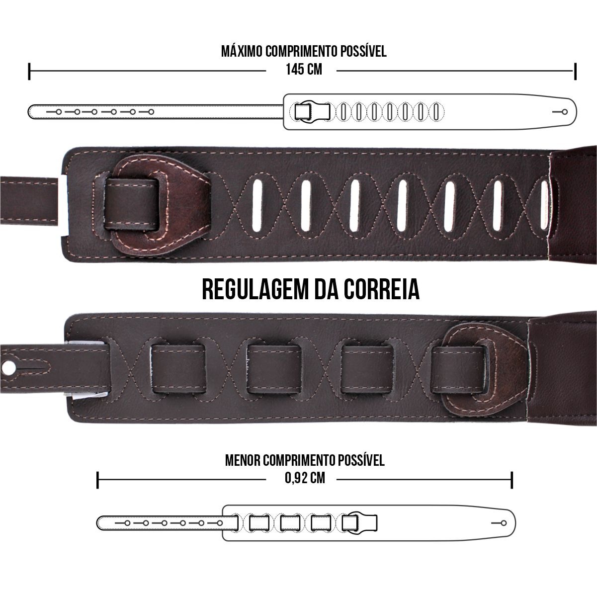 Correia Alça Guitarra Violão Baixo Basso Sintético Glitter Dourada Ponteiras Reforçadas CLA 45 4