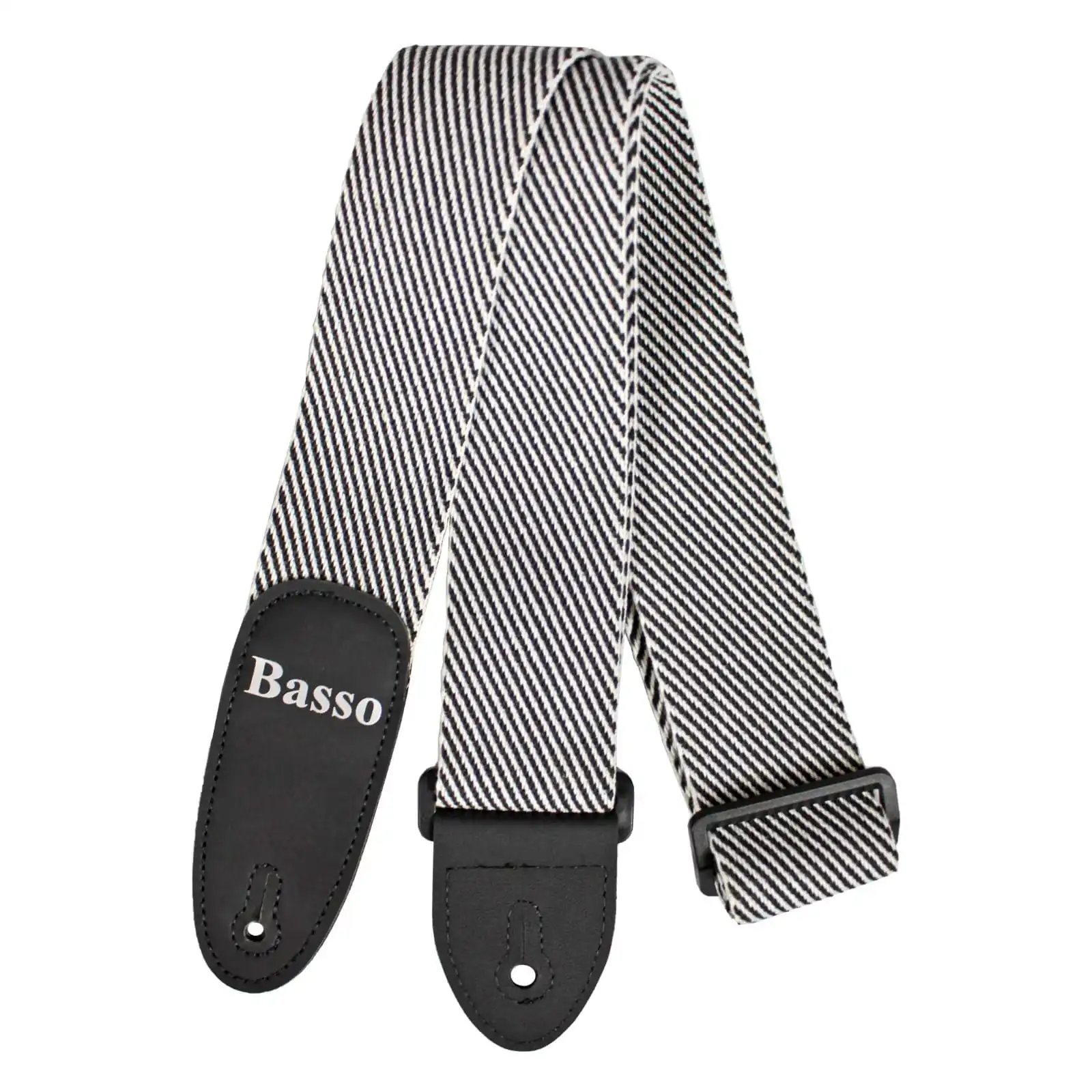 Correia Alça Guitarra Violão Baixo Basso Algodão Preto Branco Ajustável Ponteiras Reforçadas EX 03