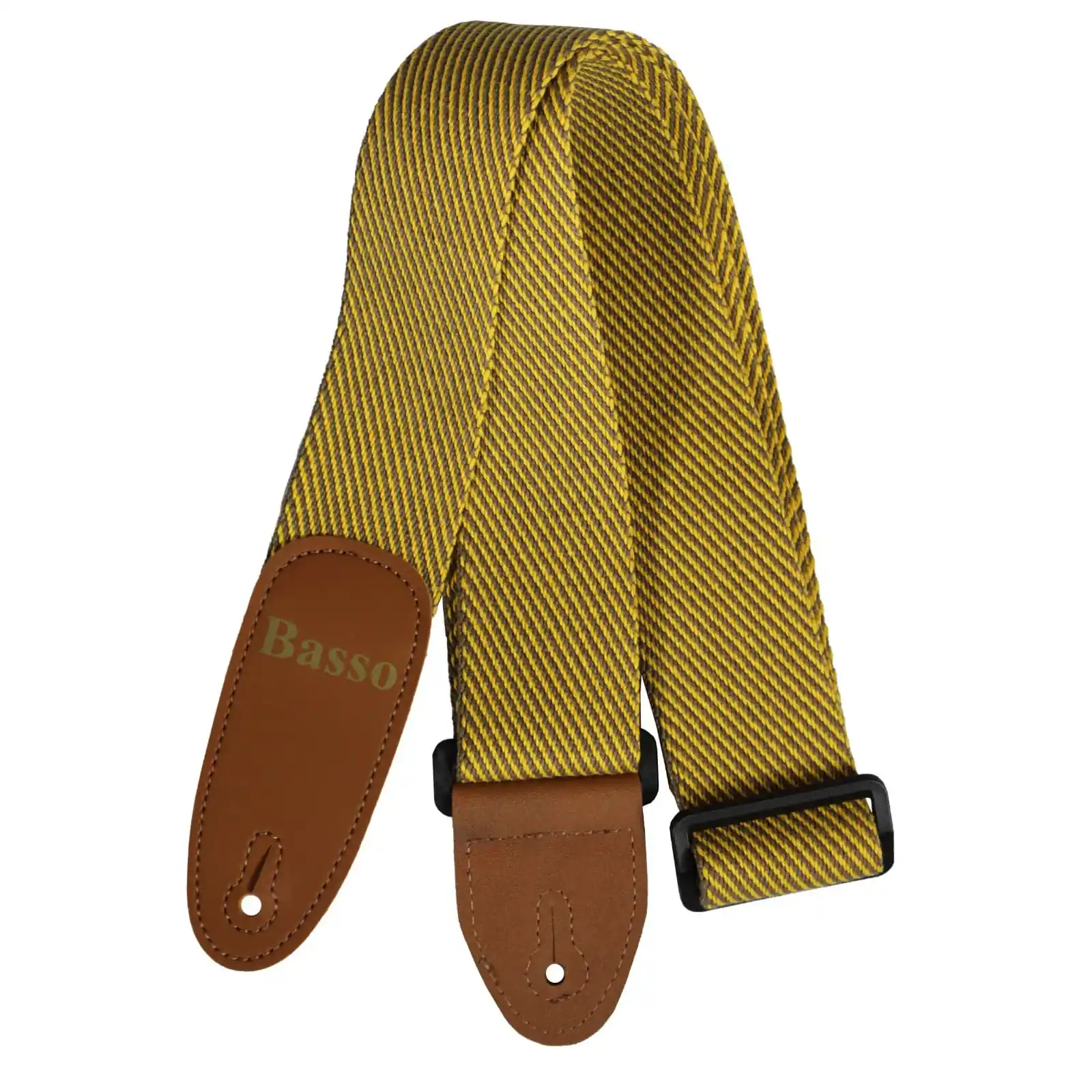 Correia Alça Guitarra Violão Baixo Basso Algodão Amarelo Ajustável Ponteiras Reforçadas EX 04