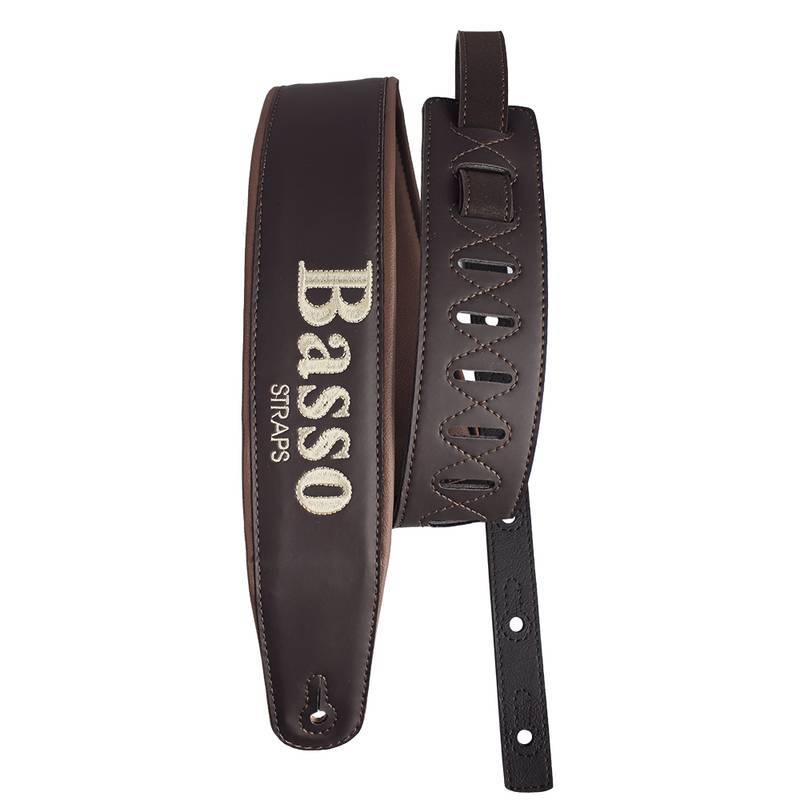 Correia Alça Guitarra Violão Baixo Basso Sintético Marrom Bordado Basso Ajustável Ponteira Reforçada