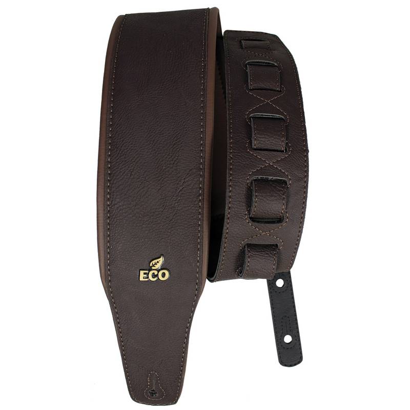 Correia Guitarra Violão Baixo Basso Sintético Vegano Marrom Ajustável Ponteira Reforçada ECO BASS 02