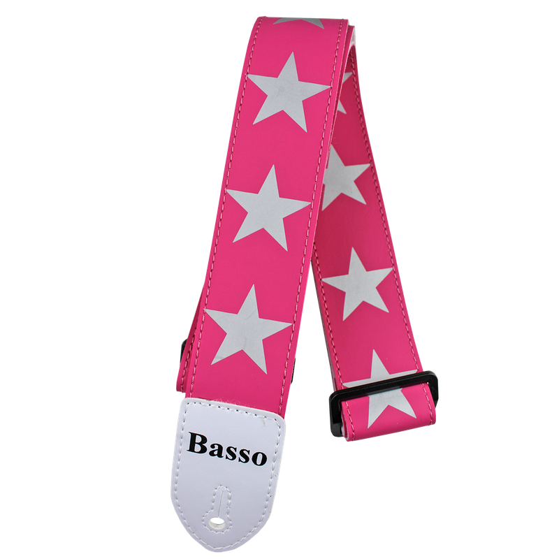Correia Alça Guitarra Violão Baixo Basso Sintético Liso Rosa Ajustável 85 à 150cm Modelo NY ESTRELA