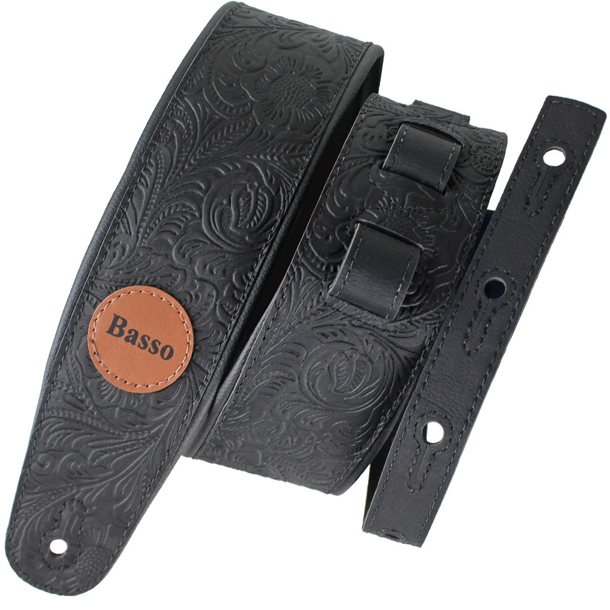Correia Guitarra Violão Baixo Basso Sintético Floral Preto Ajustável Ponteira Reforçada CLA FL 01